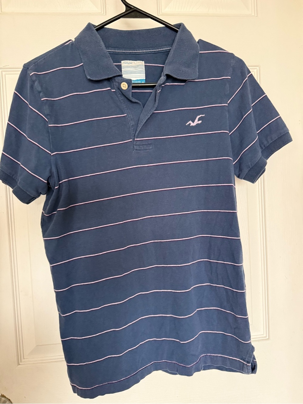 Hollister Navy Polo with Light Pink Stripes